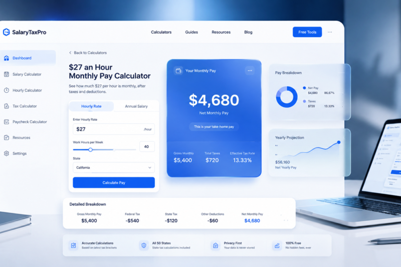 $27 an Hour Monthly Pay Calculator: Gross & Net Income Breakdown