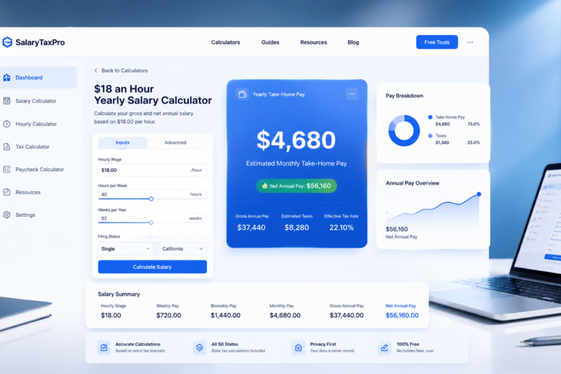 $18 an Hour Yearly Salary: Gross & Net Annual Pay Calculator (2026)