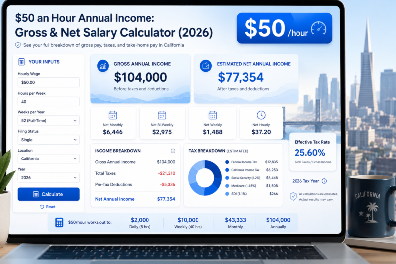 $50 an Hour Annual Income: Gross & Net Salary Calculator (2026)
