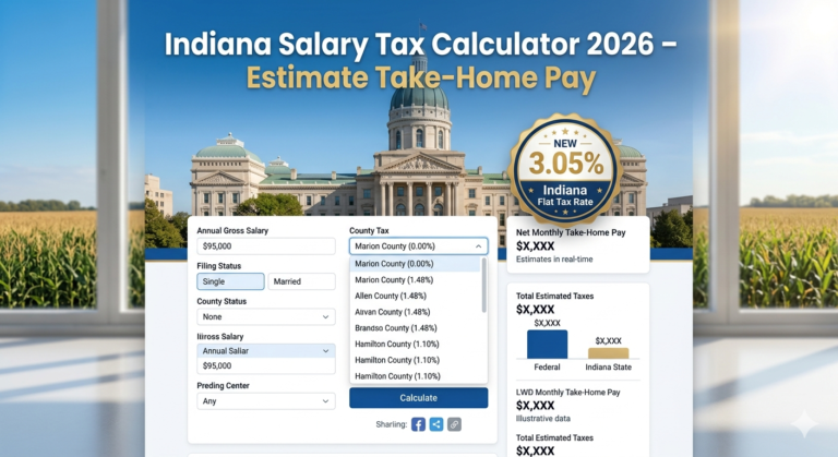 Indiana Salary Tax Calculator 2026 | Income Tax for Salaried Employees – Net Pay Estimator