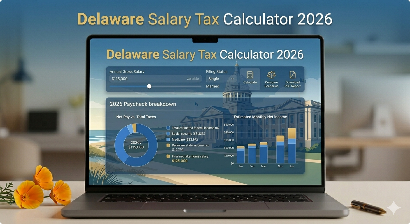 Delaware Salary Tax Calculator 2026 – Calculate Income Tax & Net Pay