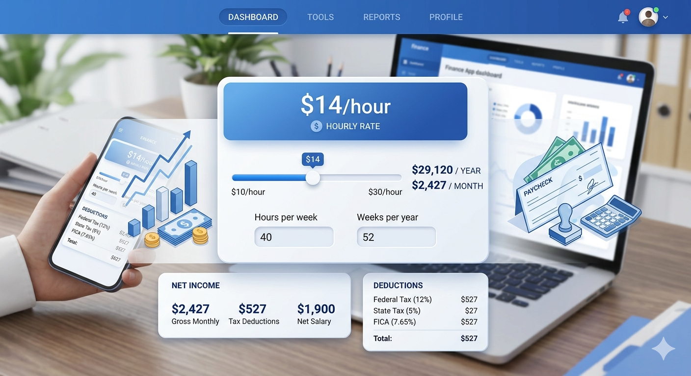 $14 an Hour Salary Calculator: Annual, Monthly & After-Tax Income (2026)
