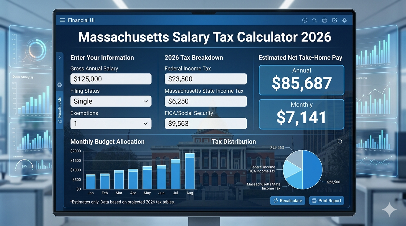 Massachusetts Salary Tax Calculator 2026 – Take-Home Pay and Income Tax Calculator